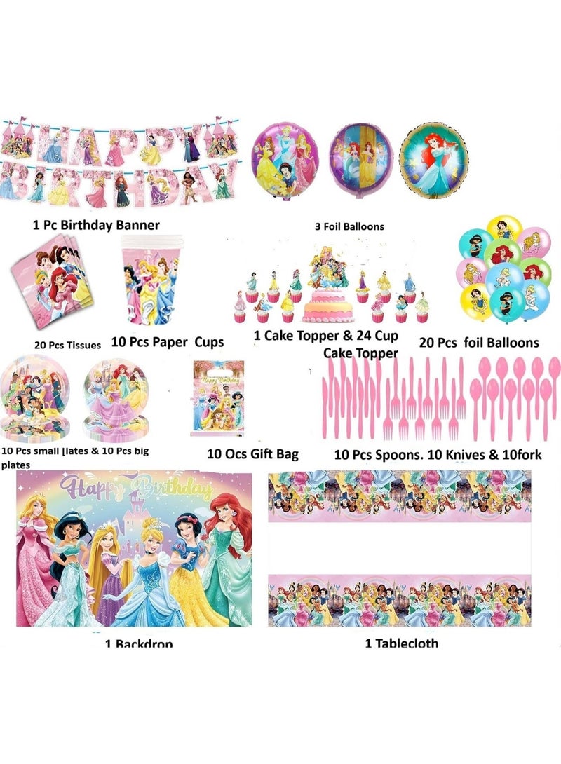 Generic (Unbranded) Princess birthday supplies &  Princess  party supplies Princess  birthday decoration, Princess party theme Princess Birthday, backdrop cake topper and cup cake topper - Image 2